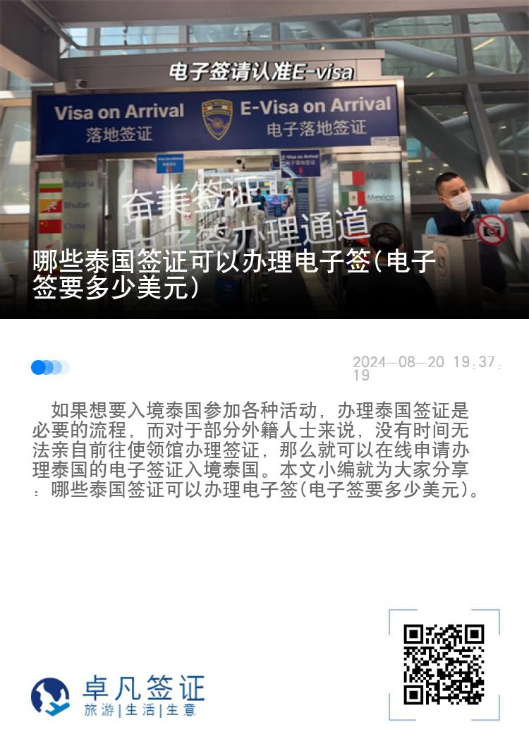 哪些泰國簽證可以辦理電子簽(電子簽要多少美元)