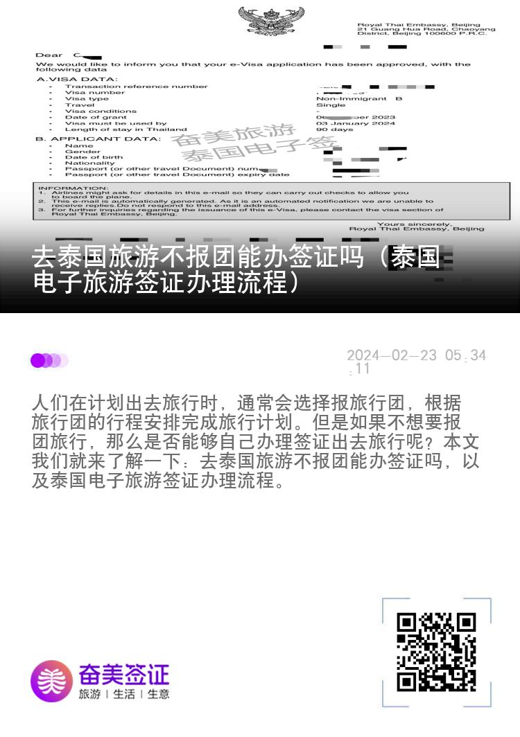 去泰國旅游不報團能辦簽證嗎（泰國電子旅游簽證辦理流程）